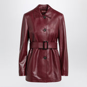 Chaqueta Max Mara Studio con cinturón en piel napa burdeos