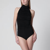 Francesco Murano Black Draped Viscose-Bodysuit | Topwear