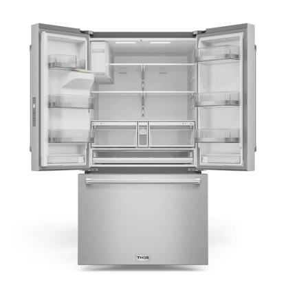 Thor Kitchen 36 Inch Professional French Door Refrigerator with Ice and Water Dispenser – Model - TRF3628FFD
