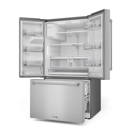 Thor Kitchen 36 Inch Professional French Door Refrigerator with Ice and Water Dispenser – Model - TRF3628FFD