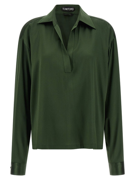 Tom Ford Silk Polo Shirt — Green Relaxed Fit (Women)