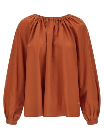 Marni Boat Neck Blouse — Orange Cotton Poplin