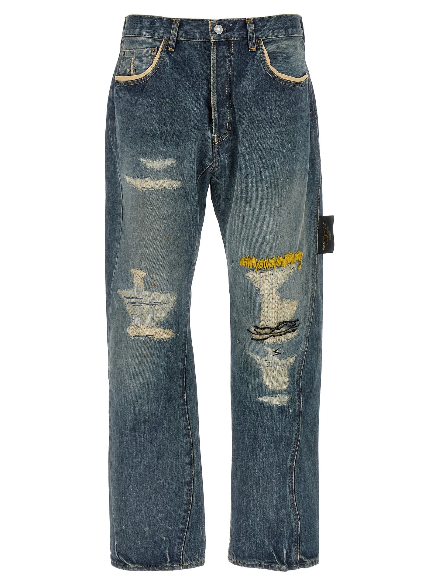 Undercover Embroidery Jeans for Men — Distressed Blue Denim