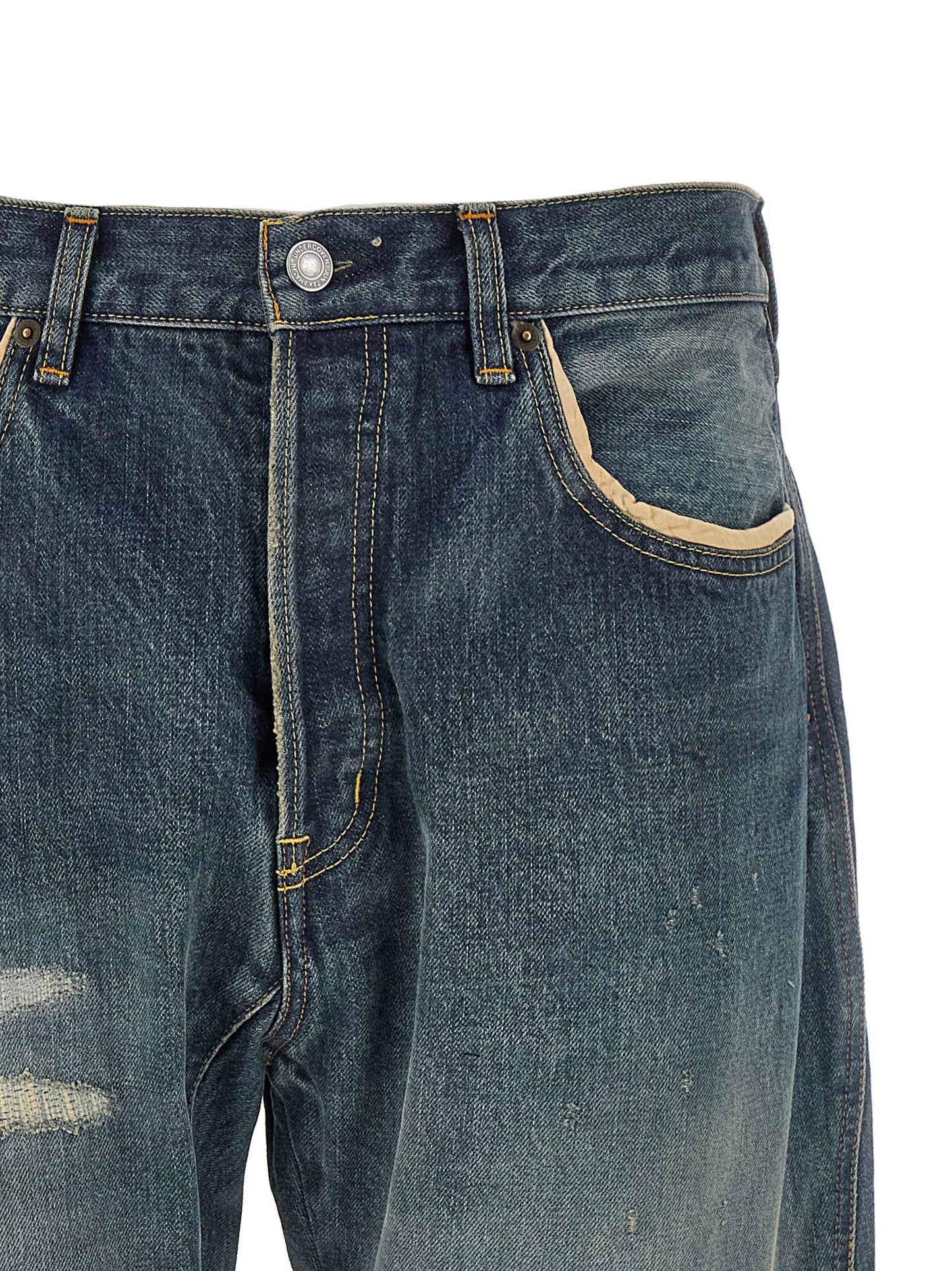 Undercover Embroidery Jeans for Men — Distressed Blue Denim