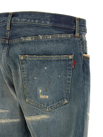 Undercover Embroidery Jeans for Men — Distressed Blue Denim