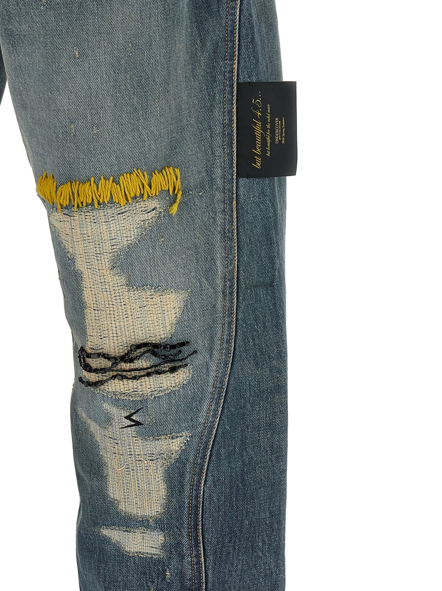 Undercover Embroidery Jeans for Men — Distressed Blue Denim
