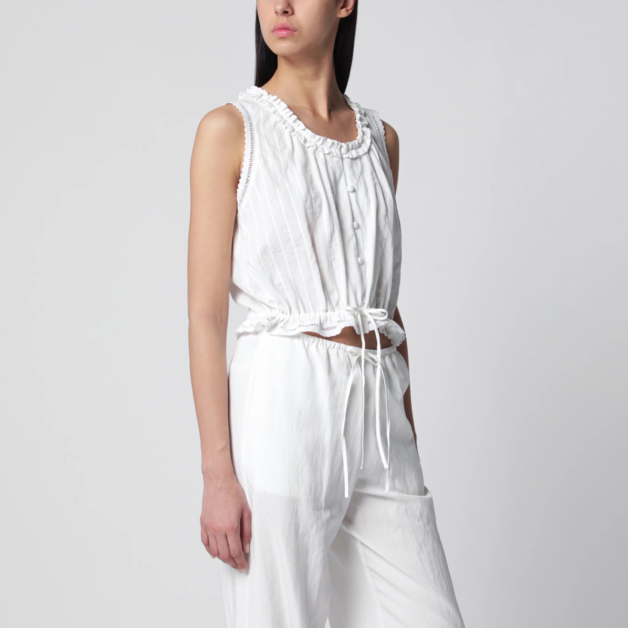 Dunst White perforated cotton tank top