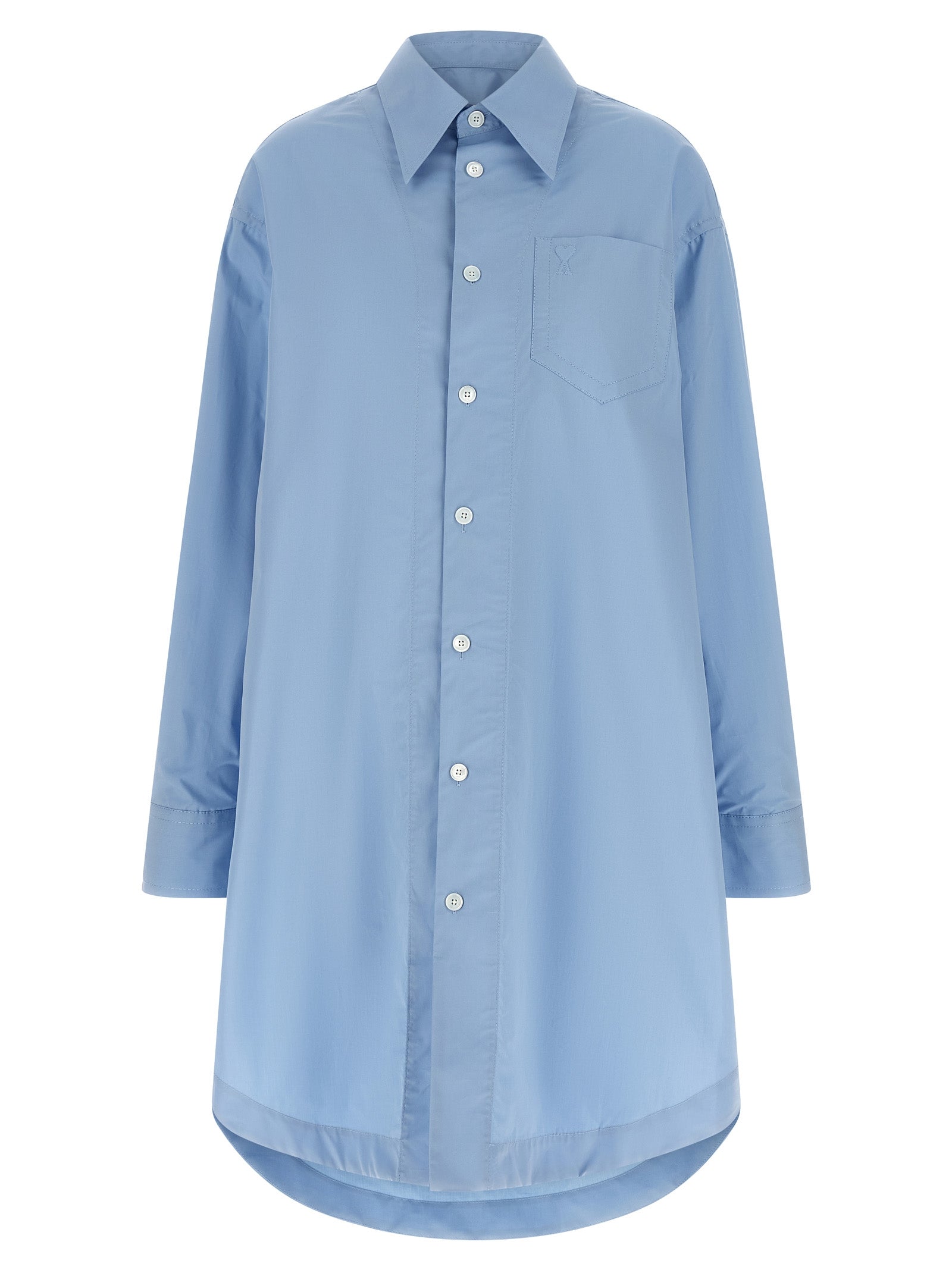 Ami Paris Ami De Coeur Shirt Dress — Light Blue Midi