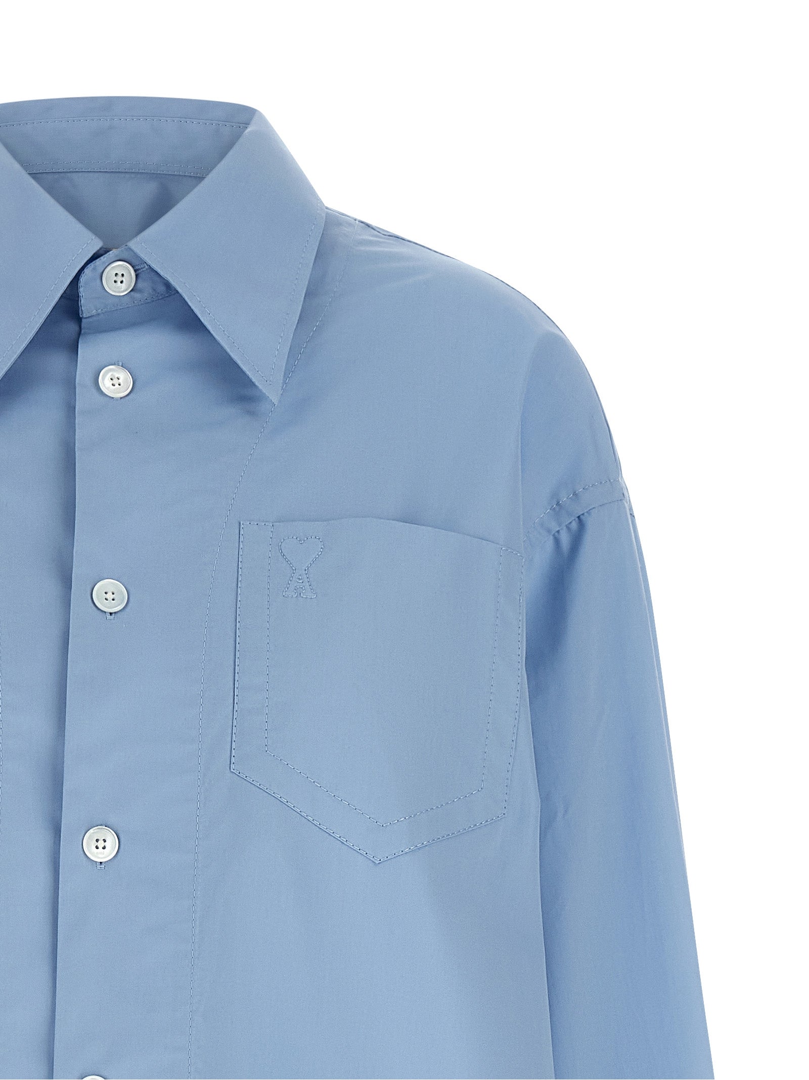 Ami Paris Ami De Coeur Shirt Dress — Light Blue Midi