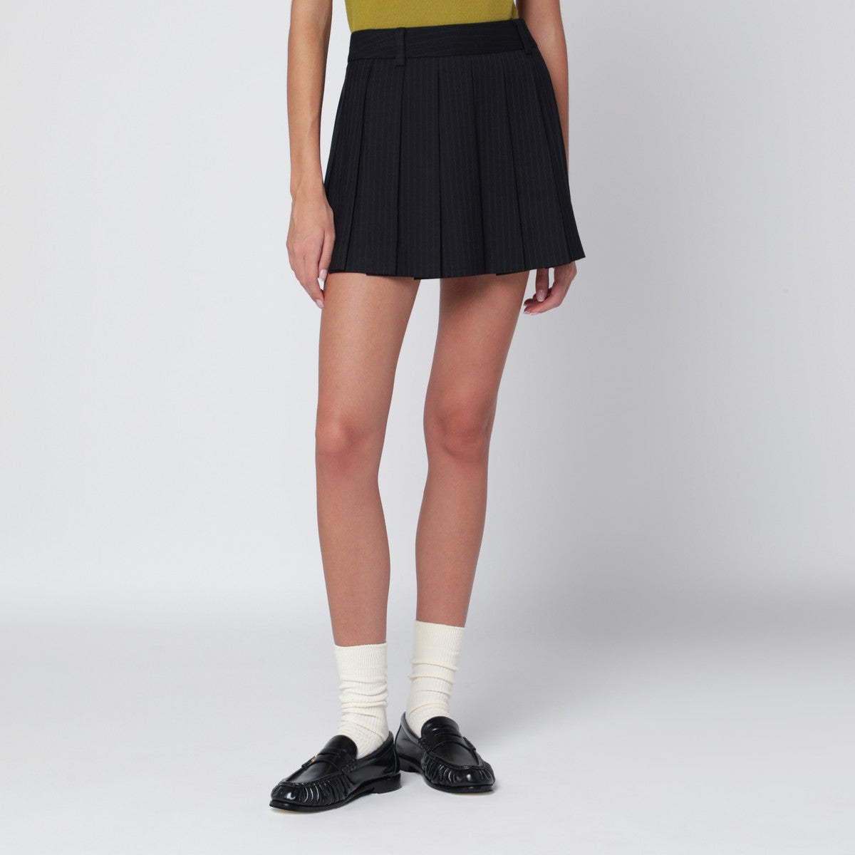 Mini-jupe plissée à rayures bleu marine Dunst