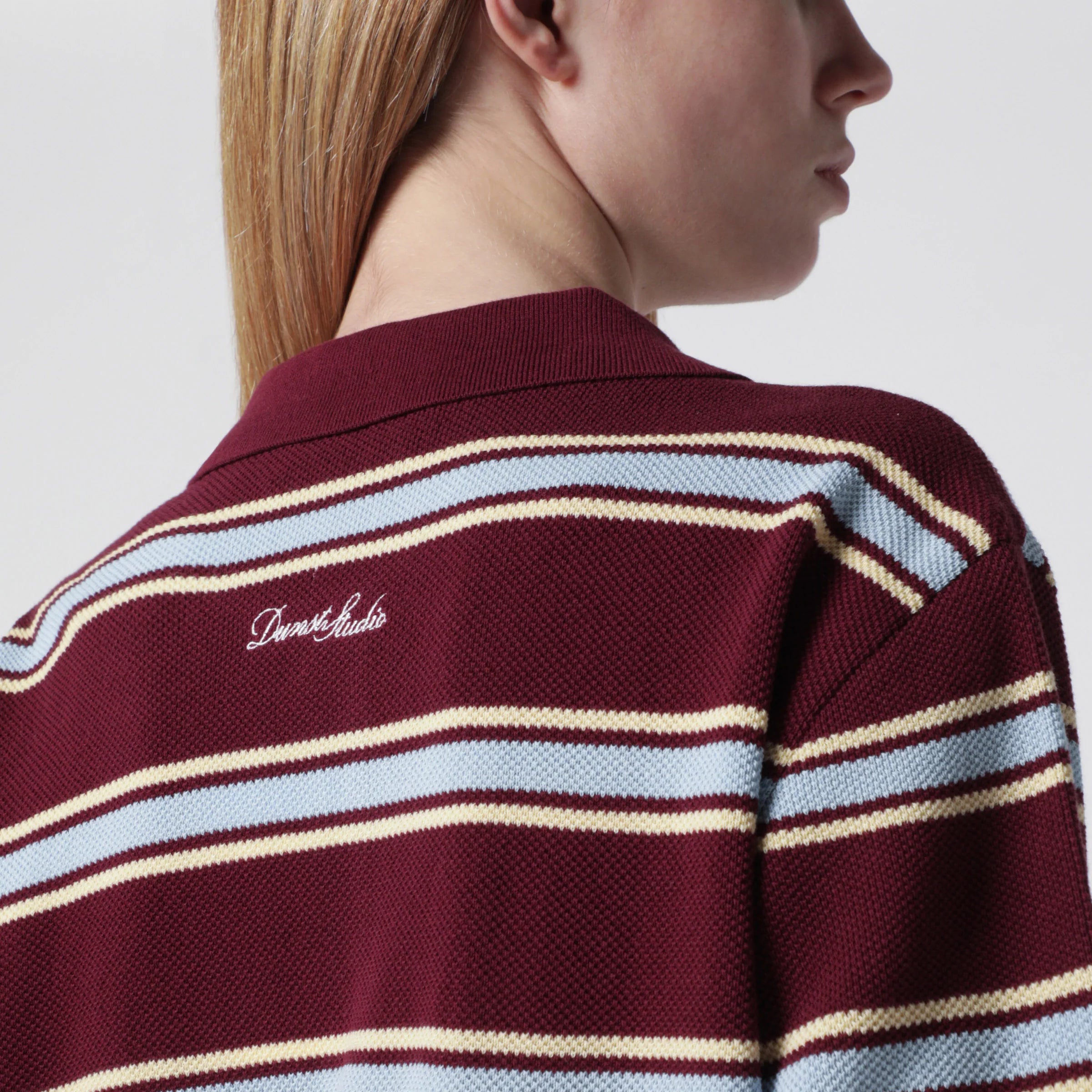 Dunst Burgundy/light blue striped cotton polo shirt