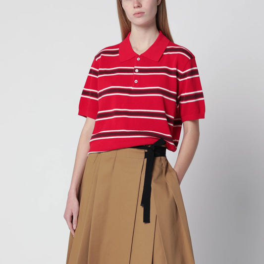Dunst Red/Burgundy Striped Cotton Polo Shirt — Women’s Topwear