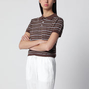 Dunst Brown/mint green striped linen-blend polo shirt