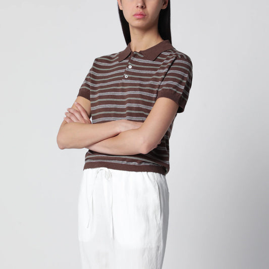 Dunst Linen-Blend Polo Shirt — Brown & Mint Stripes