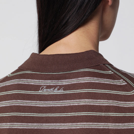 Dunst Linen-Blend Polo Shirt — Brown & Mint Stripes