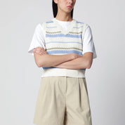 Dunst Ivory/green/light blue striped crochet-effect vest