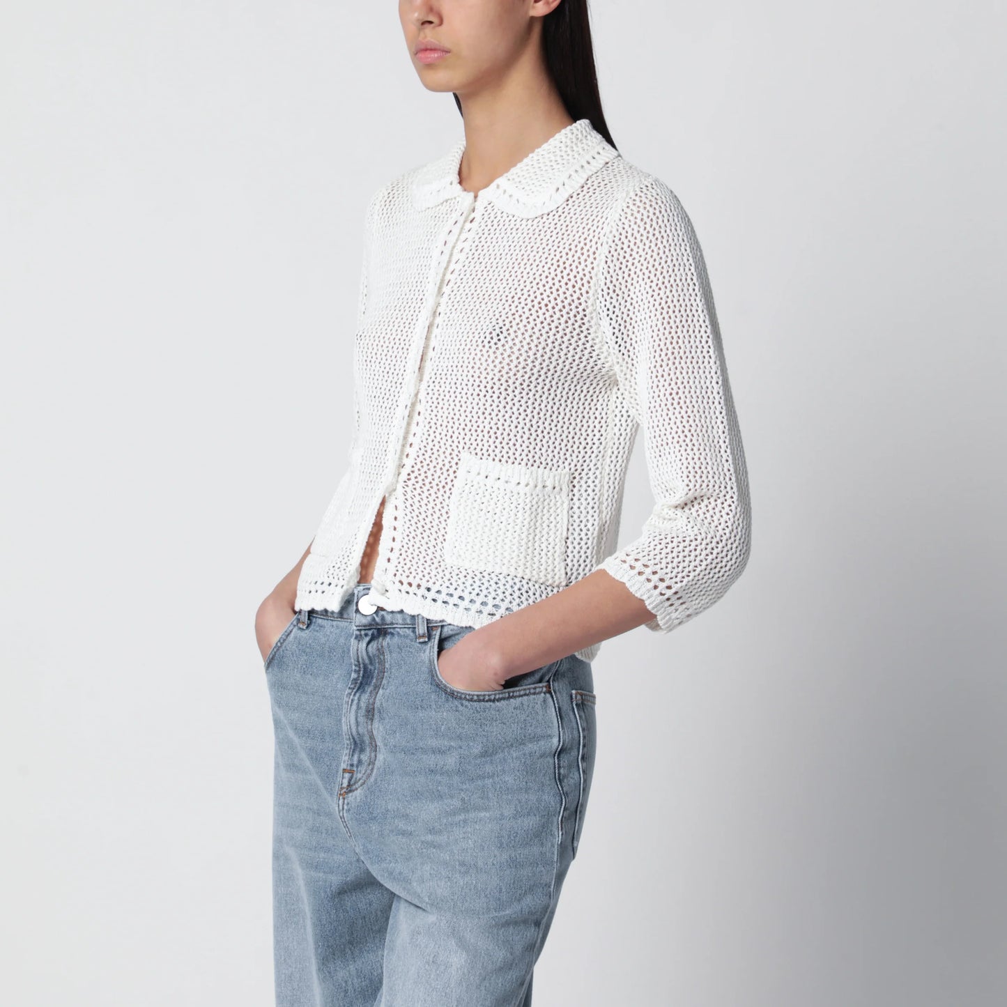 Dunst Ivory openwork linen-blend cardigan