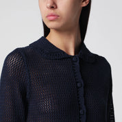 Dunst Navy blue openwork linen-blend cardigan