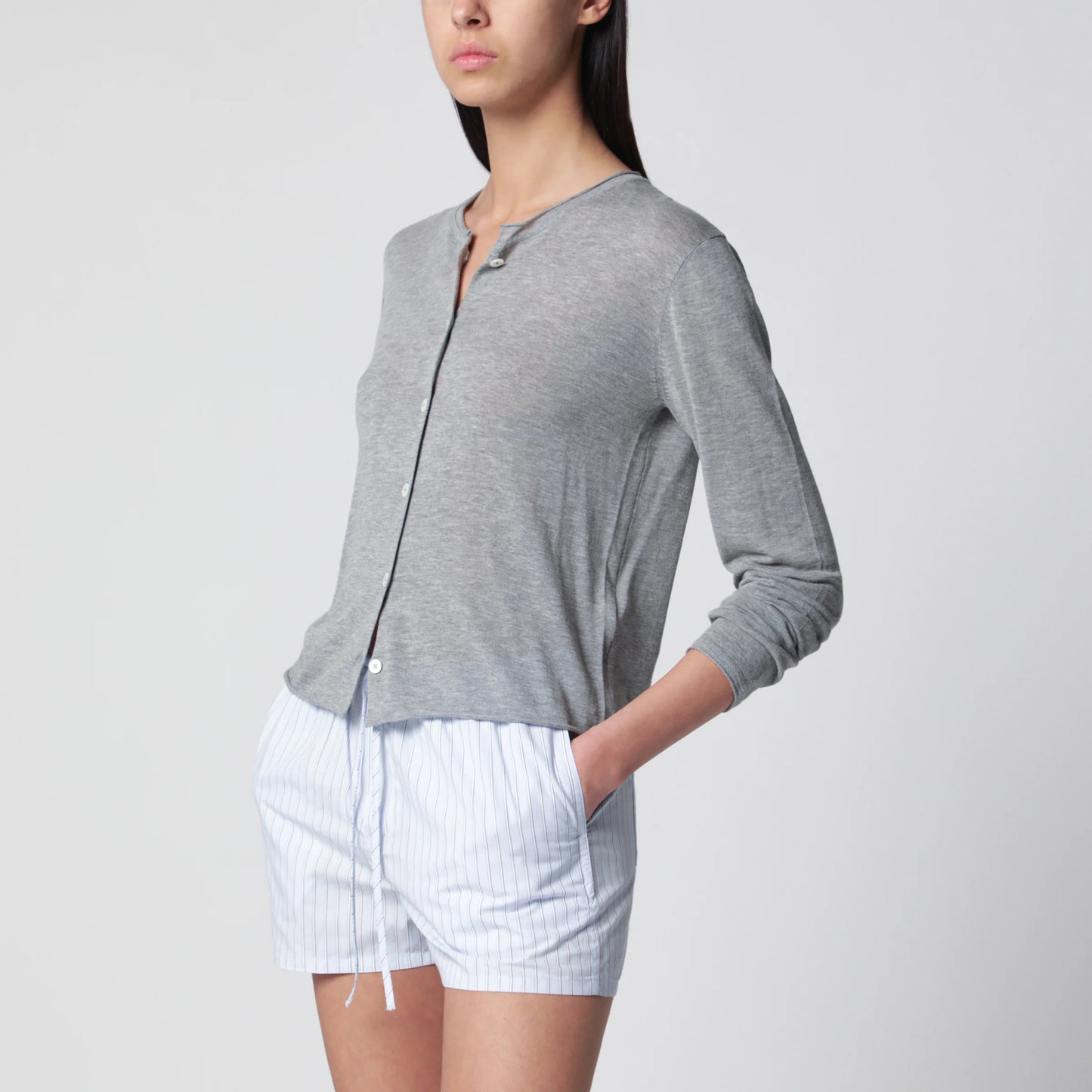 Dunst Dunst Grey Mélange Cotton-Blend Cardigan