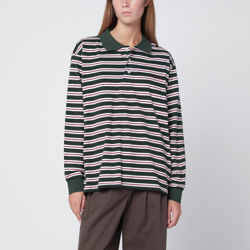 Dunst Dark green striped cotton polo shirt