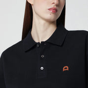 Dunst Navy blue polo shirt with leather logo