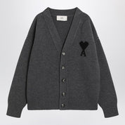 Ami Paris Ami De Coeur heather grey wool cardigan