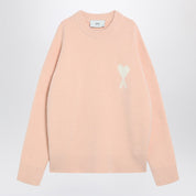 Ami Paris Ami De Coeur powder pink wool blend sweater