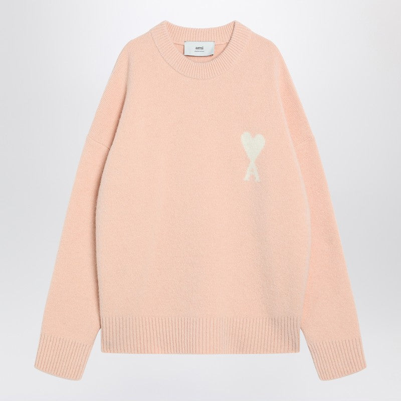 Ami Paris Ami De Coeur powder pink wool blend sweater