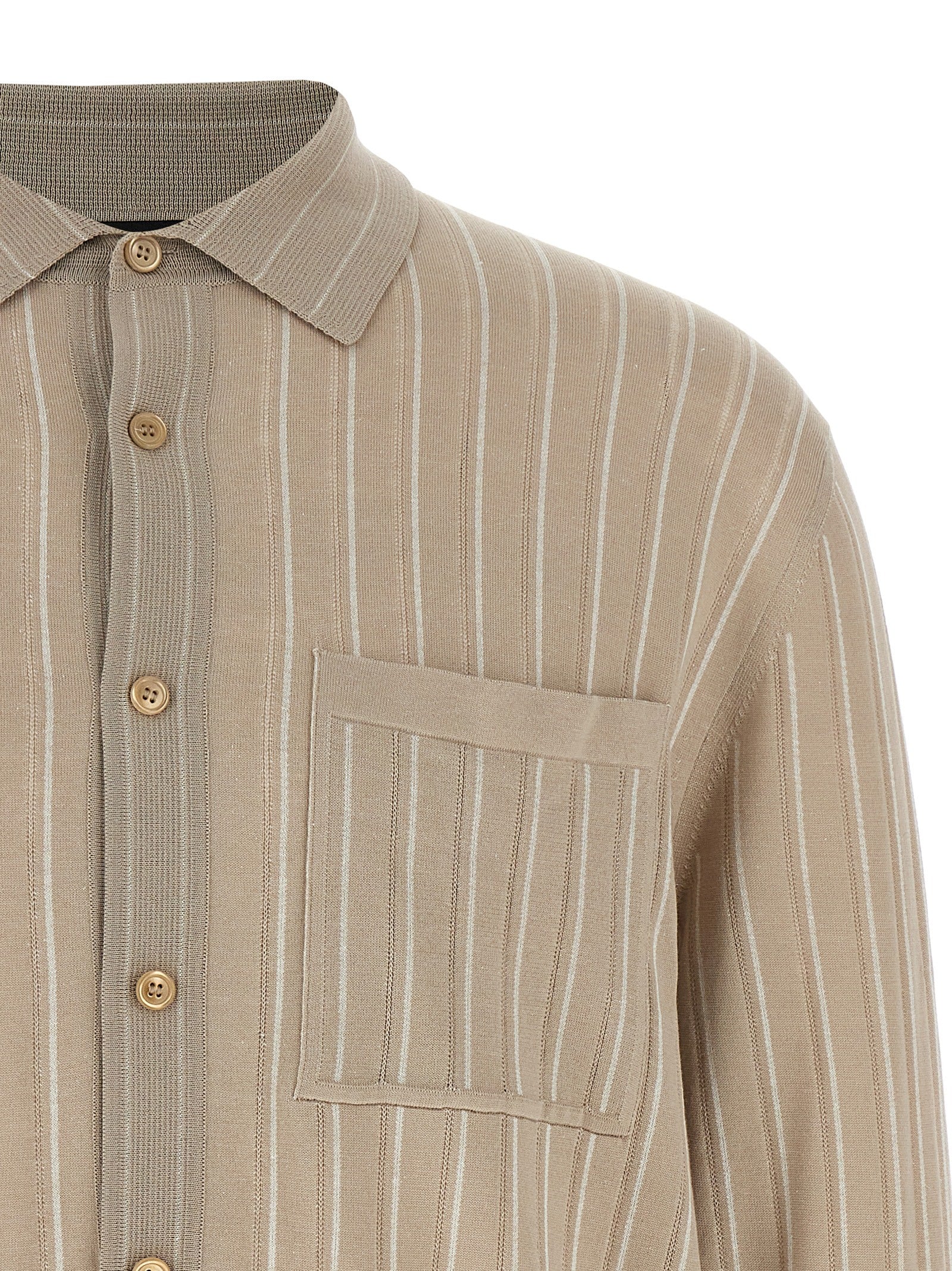 Brioni Knitted Shirt — Silk-Blend Short Sleeve (Beige)