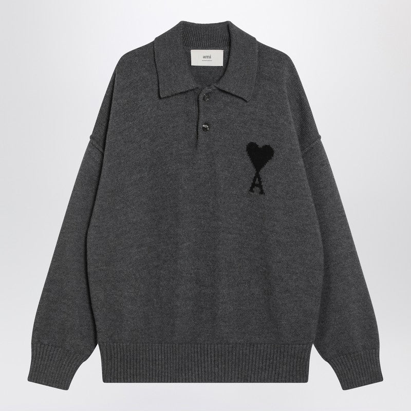 Ami Paris Grey Ami De Coeur polo sweater