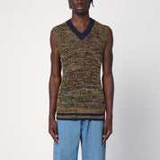 Wales Bonner Navy blue/yellow textured vest in cotton blend