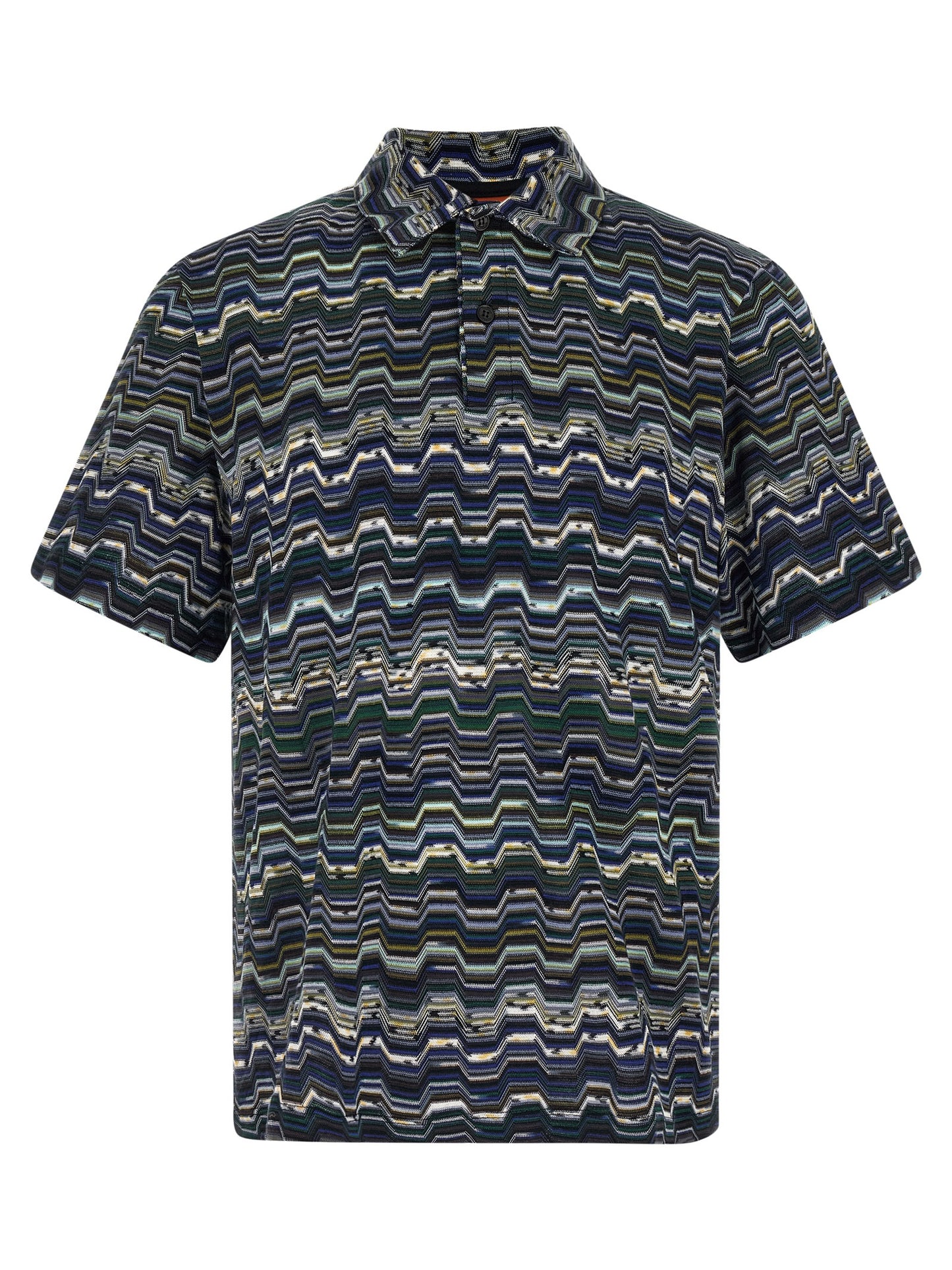 Missoni Zigzag Polo Shirt — Blue Cotton Knit (Men)