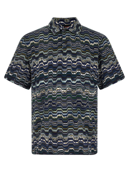 Missoni Zigzag Polo Shirt — Blue Cotton Knit (Men)