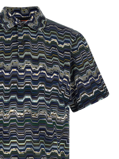 Missoni Zigzag Polo Shirt — Blue Cotton Knit (Men)