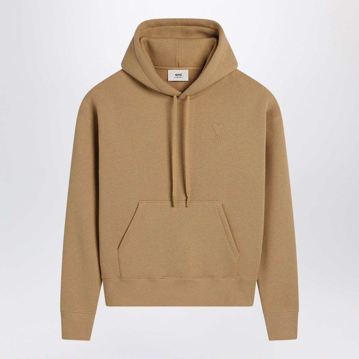 Ami Paris Camel Ami De Coeur hoodie in brushed cotton