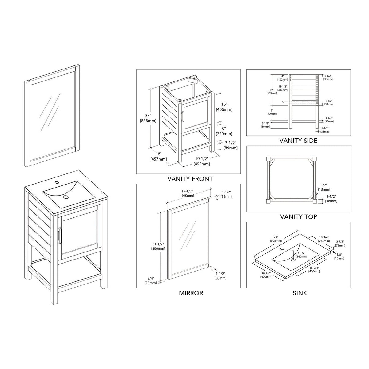 Blossom Lucca 20 Inch Bathroom Vanity - V8017 20 01 - Backyard Provider