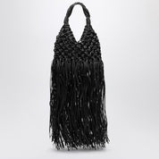 Hibourama Black Vannifique Fringes bag — leather & raffia