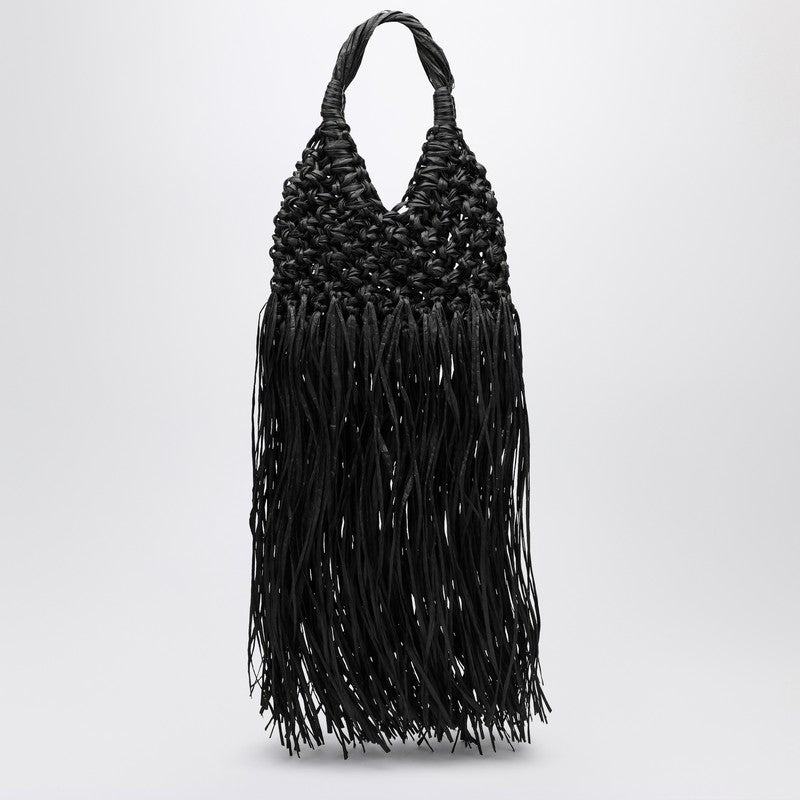 Hibourama Black Vannifique Fringes bag — leather & raffia