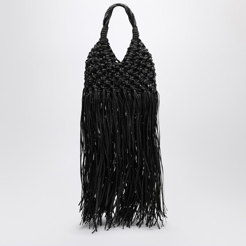 Hibourama Black Vannifique Fringes bag — leather & raffia
