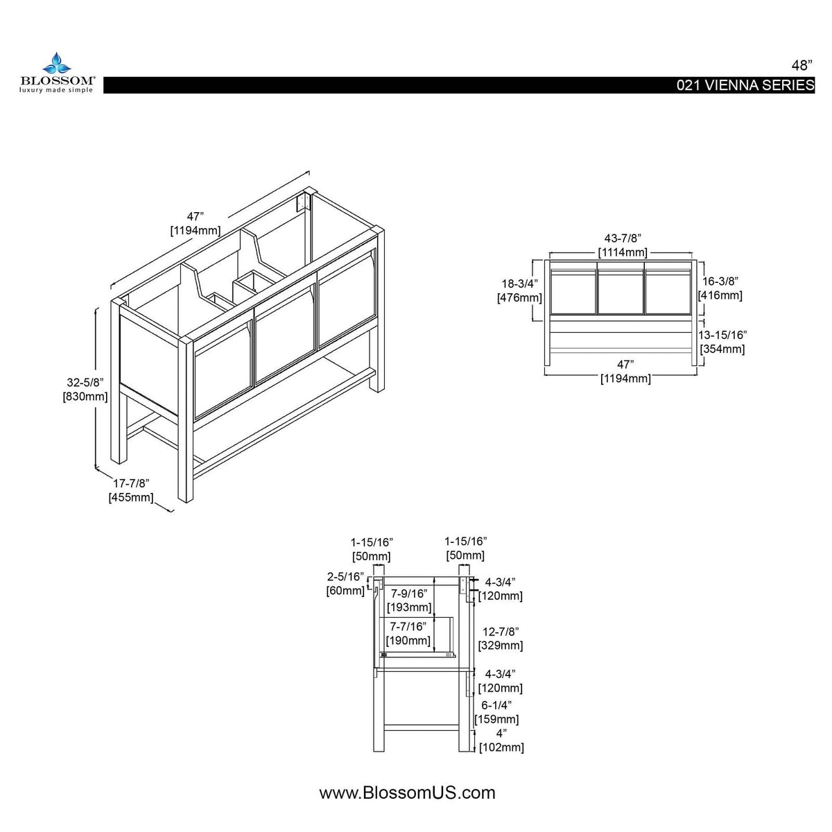 Blossom Vienna 48 Inch Bathroom Vanity - V8021 48 01