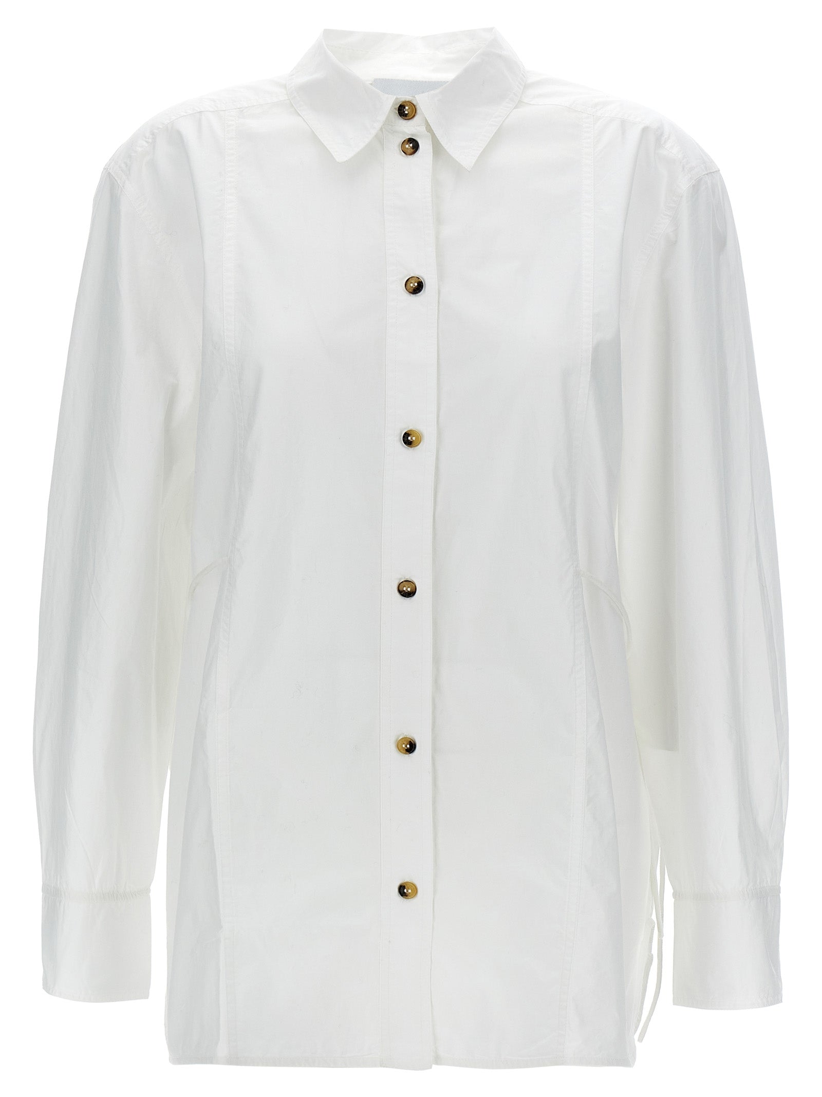 Ganni Lace-up Shirt — White Cotton Poplin, Oversized Fit