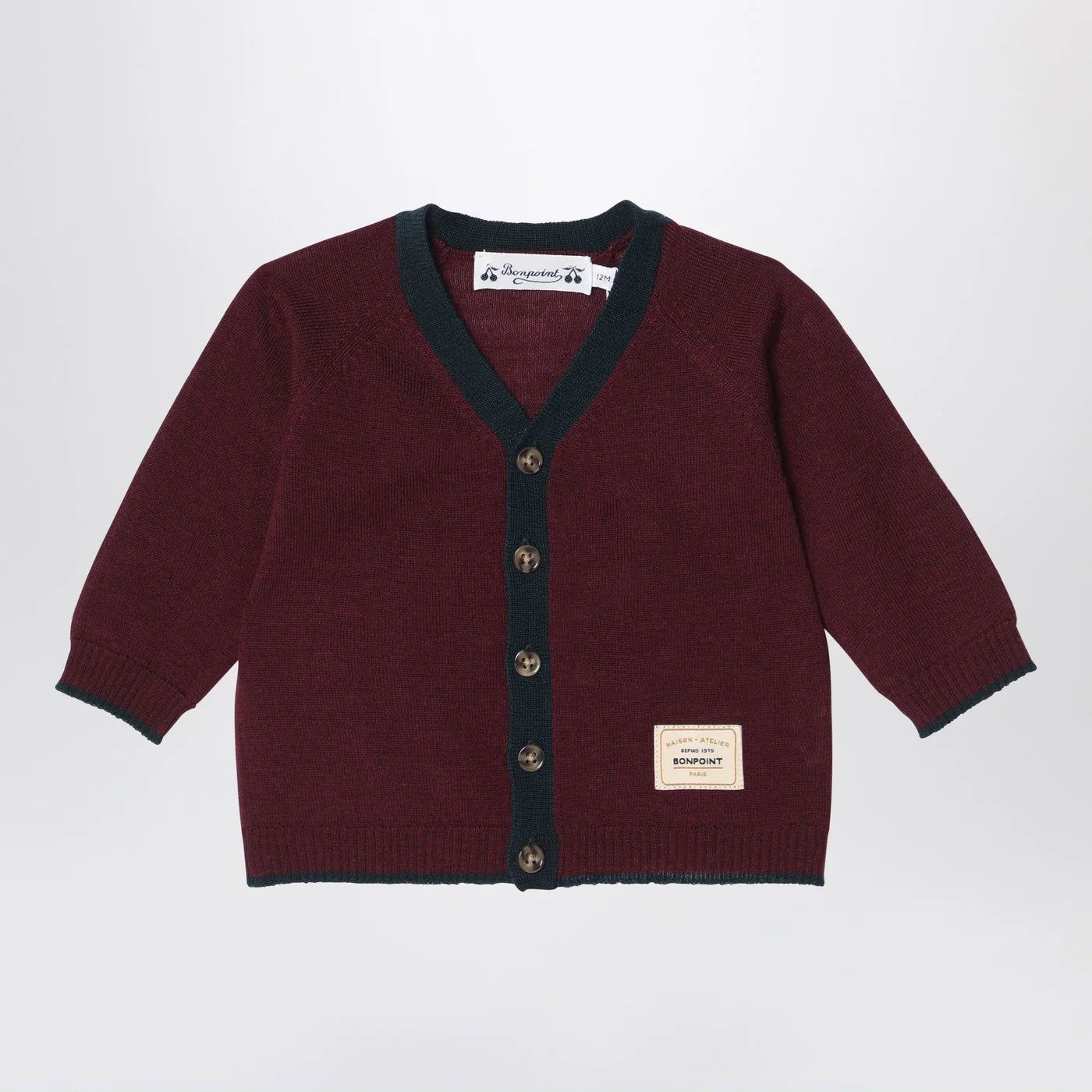 Bonpoint Burgundy Wool Cardigan - V‑Neck Topwear