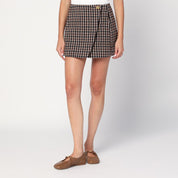 Ganni wool check mini skirt — coffee brown