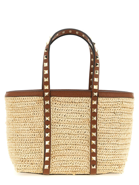 Valentino Garavani Rockstud Mini Shopper — Raffia Tote