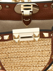 Valentino Garavani Rockstud Mini Shopper Bag — Beige Raffia