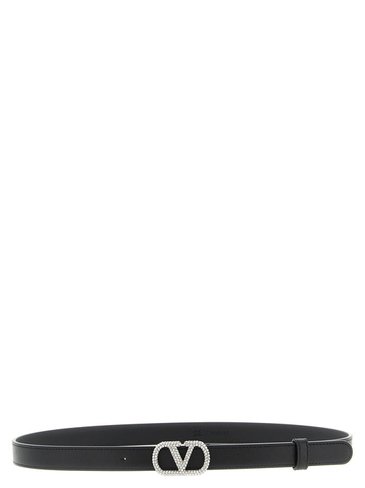 Valentino Garavani Vlogo Signature Belt — Black, Swarovski
