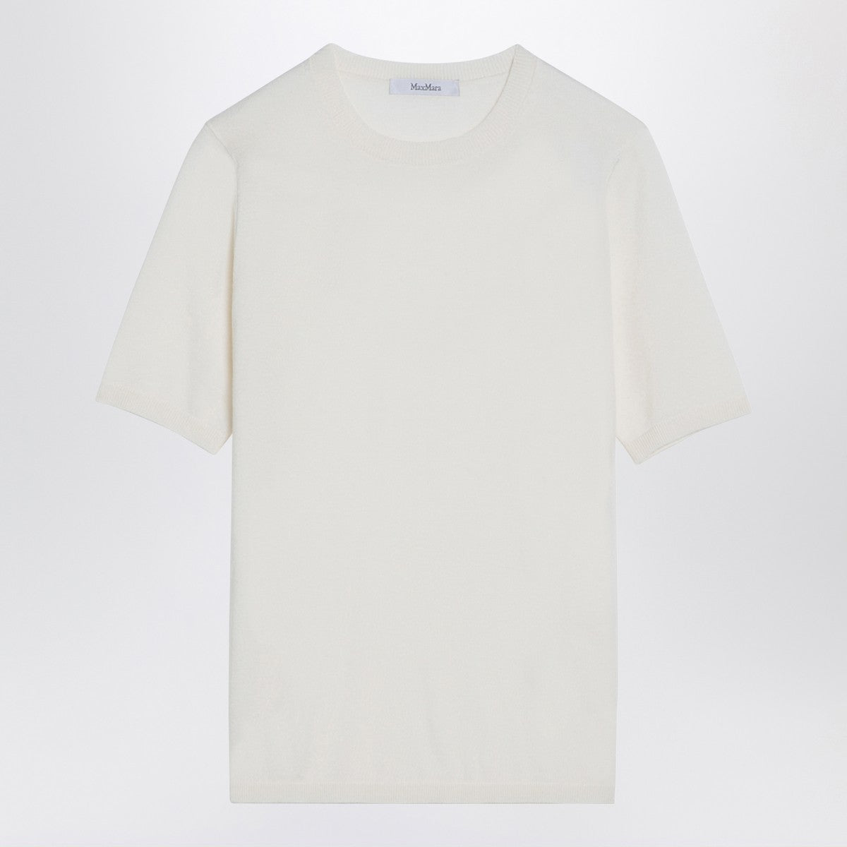 White silk and cashmere crew‑neck t-shirt