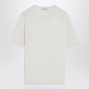White silk and cashmere crew‑neck t-shirt