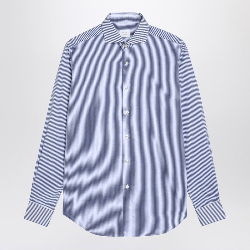 XACUS Small striped light blue cotton Travel shirt