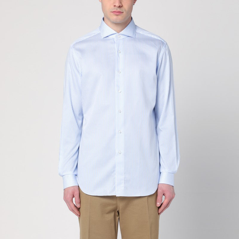 Chemise de voyage en coton bleu clair blanc XACUS